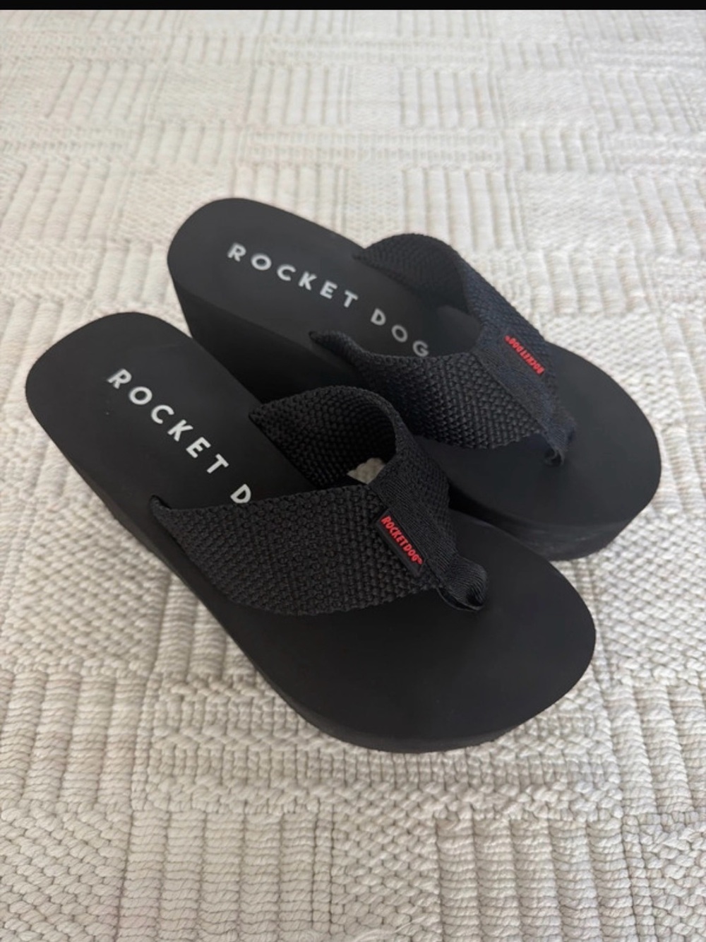 Rocker Dog Black Platform Sandals Size 8